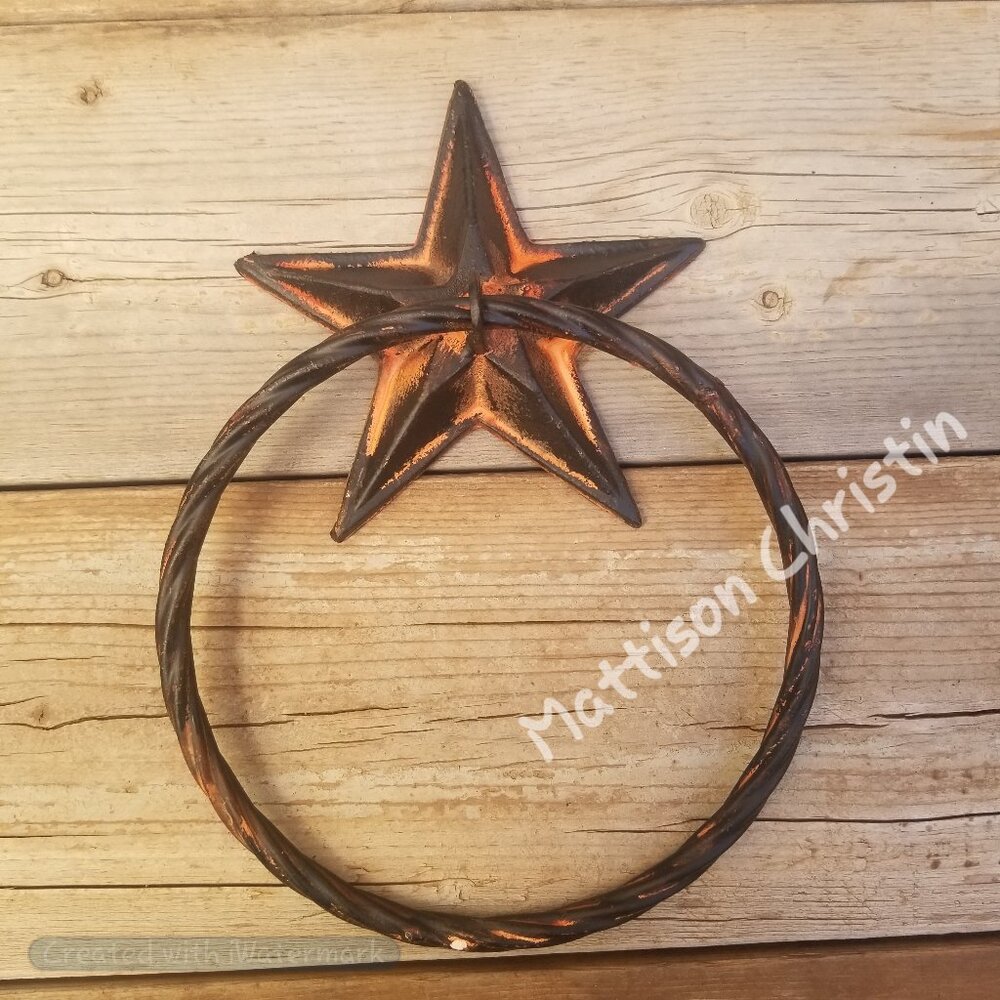Cast Iron Rustic Star Towel Ring Bathroom Kitchen